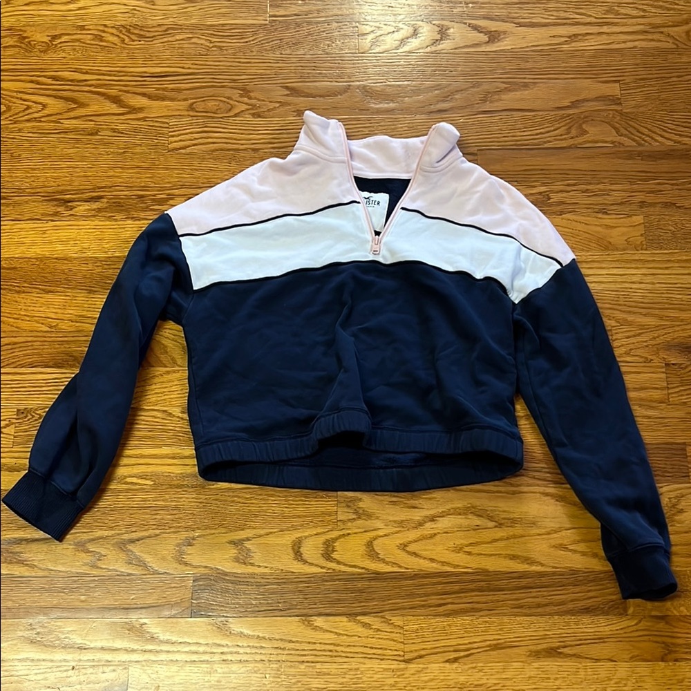 Hollister Pink and Navy Quarter-Zip Pullover